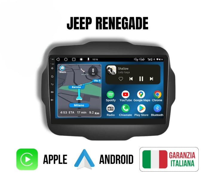 Jeep Renegade (2015-2021) | 9 Pollici - Mascherina Inclua- Autoradio 2 Din Android auto + Carplay / Stereo Touch 4-64GB | Navigatore GPS + Bluetooth + Wifi + microfono esterno