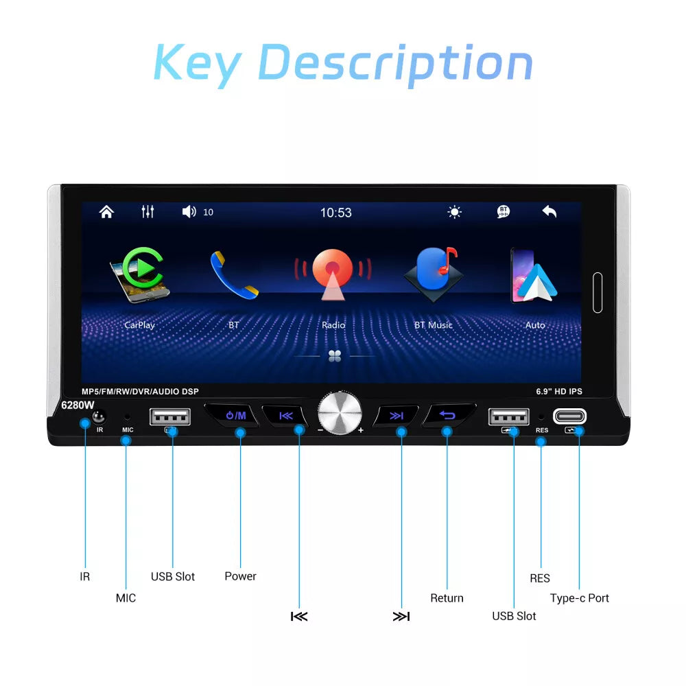 Autoradio 1 din schermo da 7" 4GB RAM - 64 GB ROM CARPLAY🌀 android auto 🌀